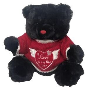 Dan Dee Love Is In The Air Black Plush Stuffed Valentine Bear With Red Sweater